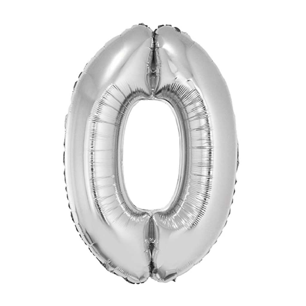 Balão Metalizado Prata 80cm Número 0 - Silver Festas