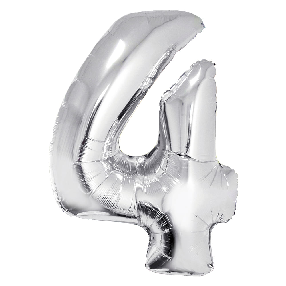 Encontraproduto.com.br - Balão Metalizado Prata 80cm Número 4 - Silver Festas