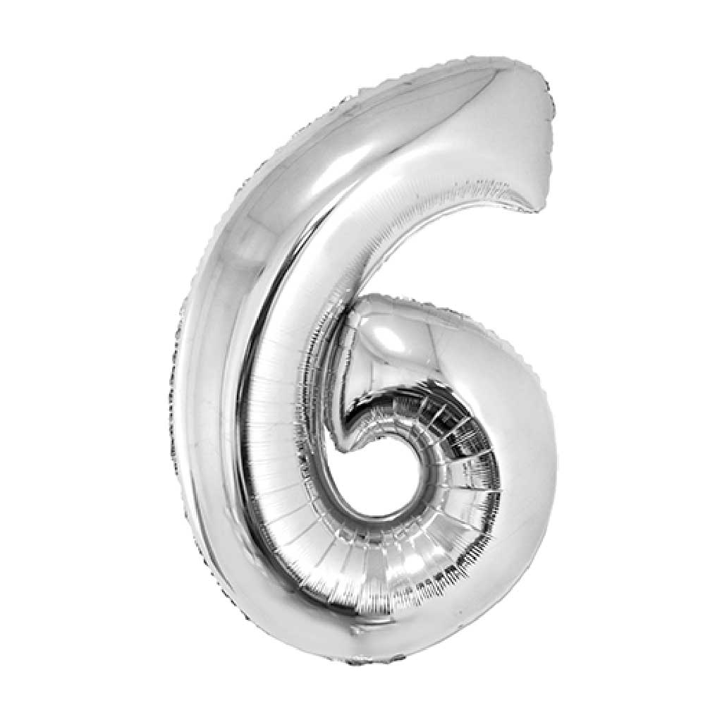 Balão Metalizado Prata 80cm Número 6 - Silver Festas