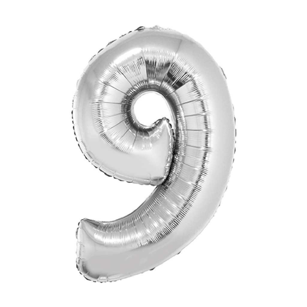 Balão Metalizado Prata 80cm Número 9 - Silver Festas