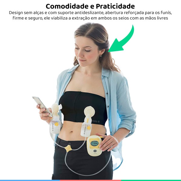 Encontraproduto.com.br - Sutiã de Extração Bustier Easy Expression Top Preto Tam P Para Funil de Extrator de Leite Medela