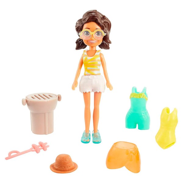 Conjunto Polly Pocket Pequeno Fashion Shani na Praia -Mattel