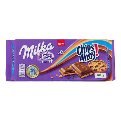 Chocolate Suíço em Barra Ao Leite Milka Sabor Chips Ahoy Embalagem 100g