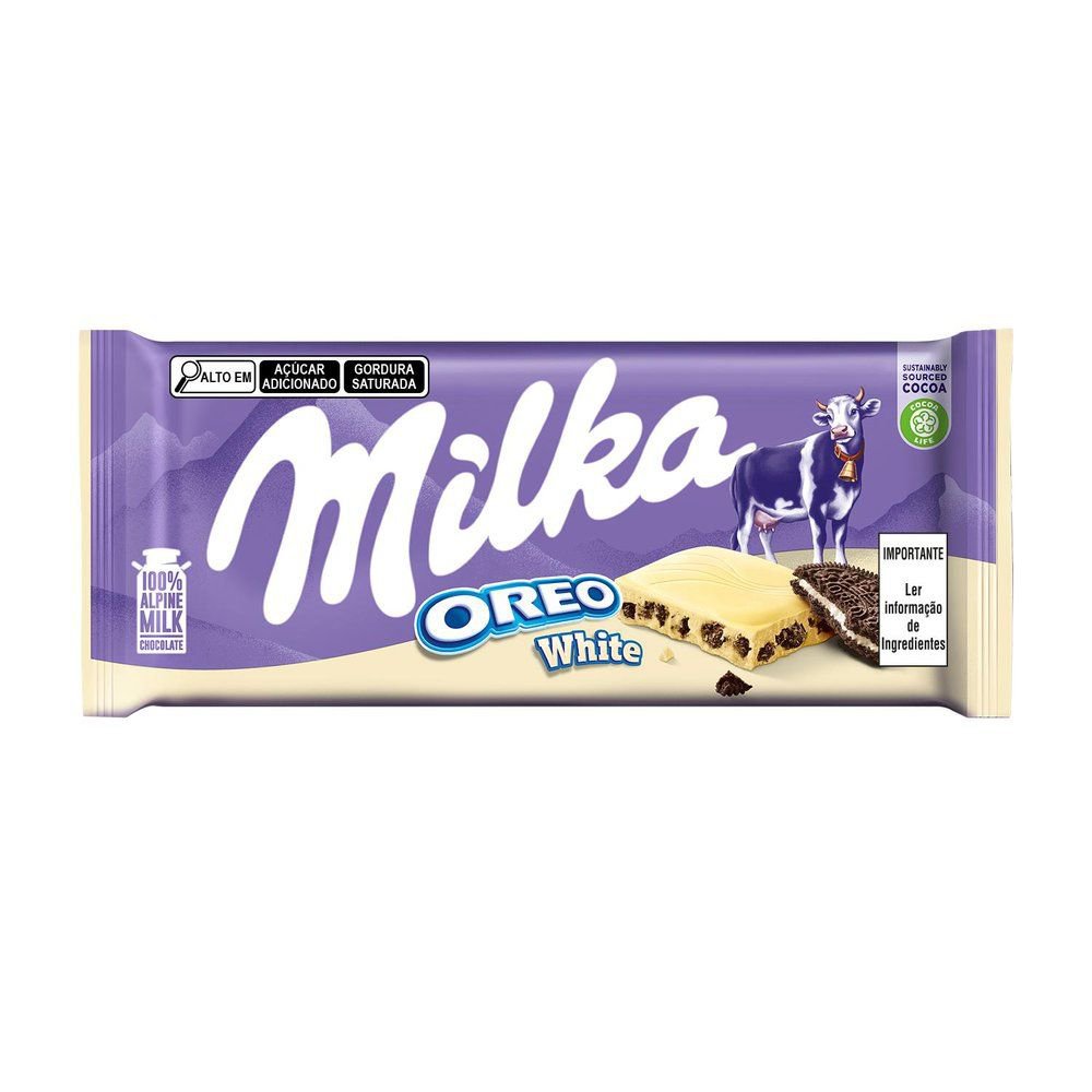 Encontraproduto.com.br - Chocolate Suíço em Barra Milka Sabor Chocolate Branco com Oreo Embalagem 100g