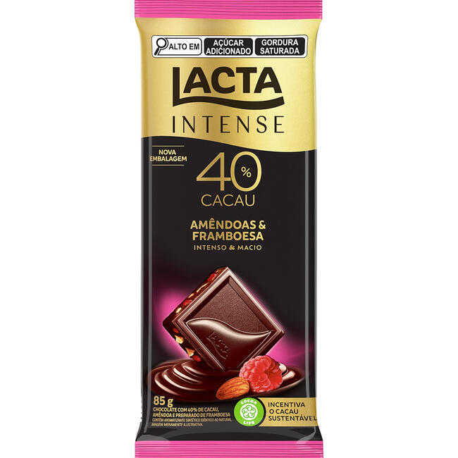 Chocolate Lacta Intense 40% Cacau Nuts Amêndoas e Framboesa 80g