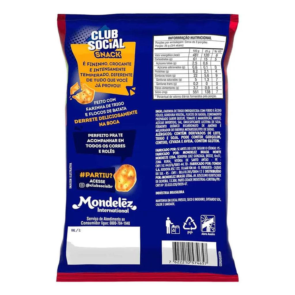 Encontraproduto.com.br - Salgadinho Club Social Pizza Marguerita 68g