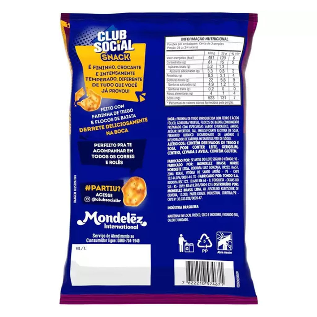 Encontraproduto.com.br - Salgadinho Club Social American Barbecue 68g