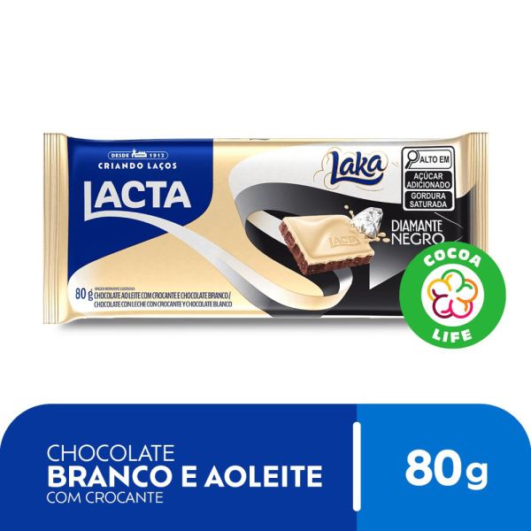 Encontraproduto.com.br - Chocolate Lacta branco e ao leite Diamante Negro Laka 80g