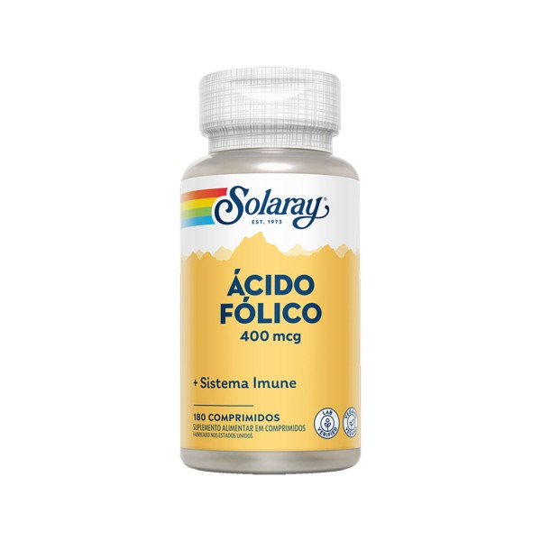Encontraproduto.com.br - Suplemento Alimentar Ácido Fólico 400mcg Solaray 180 Comprimidos