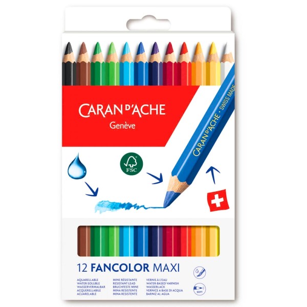 Lápis Aquarelável Jumbo Caran dAche Fancolor com 12 Cores - 498712