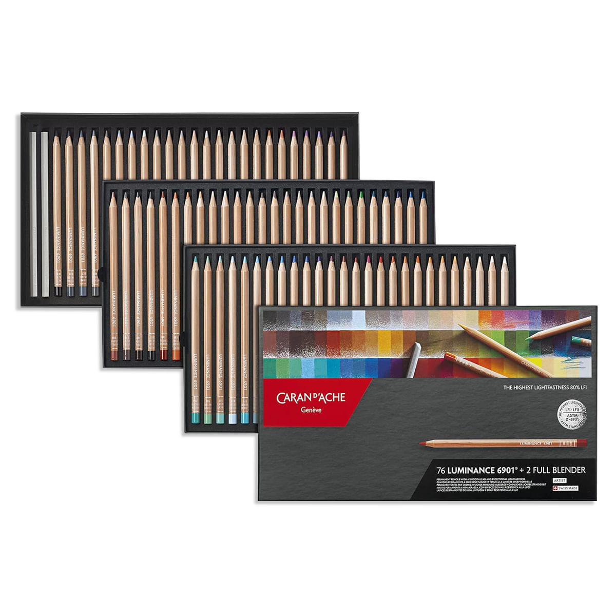 Encontraproduto.com.br - Lápis de Cor Luminance 6901 Estojo com 76 Cores e 2 blender Caran d´ache