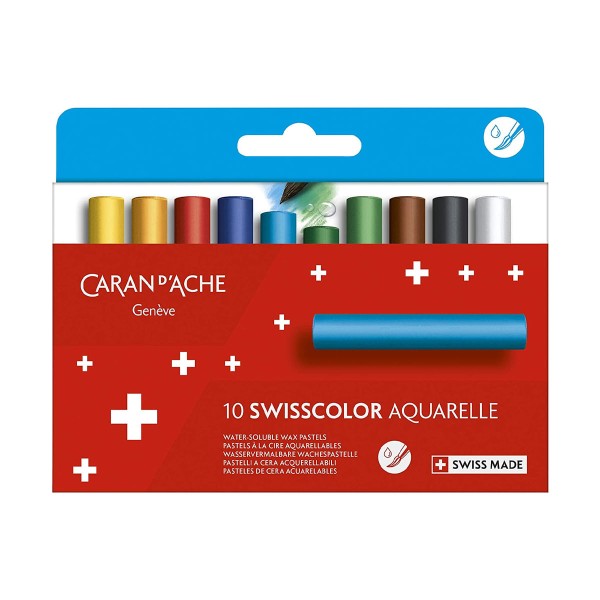 Giz Pastel Caran dAche Swisscolor Wax Pastels Aquarelle com 10 Cores - 7502810