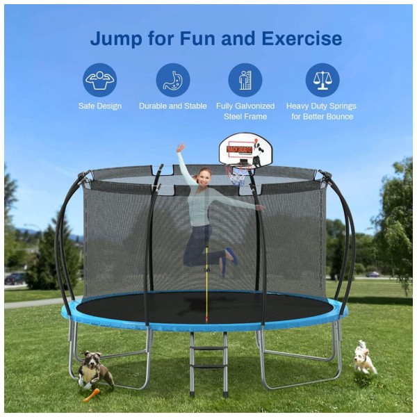 Encontraproduto.com.br - Nazhura Cama Elastica Infantil com Diametro 365 cm e Cesta de Basquete para ate 170 kg Azul