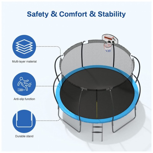 Encontraproduto.com.br - Nazhura Cama Elastica Infantil com Diametro 365 cm e Cesta de Basquete para ate 170 kg Azul