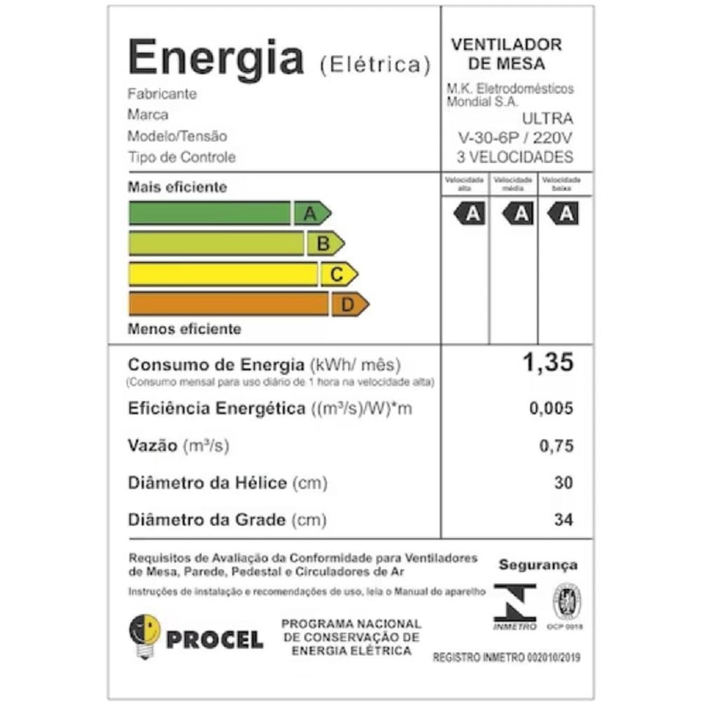 Encontraproduto.com.br - Ventilador de Mesa 30cm V-30B-6P 50W com 6 Pás e 3 Velocidades Ultra