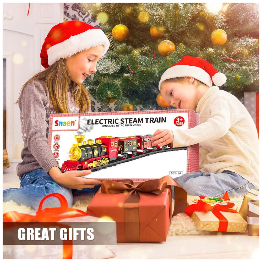 Encontraproduto.com.br - Conjunto de Trenzinho de Brinquedo com Vapor, Luz e Sons para Crianças de 3 a 12 anos, SNAEN, Preto e Vermelho