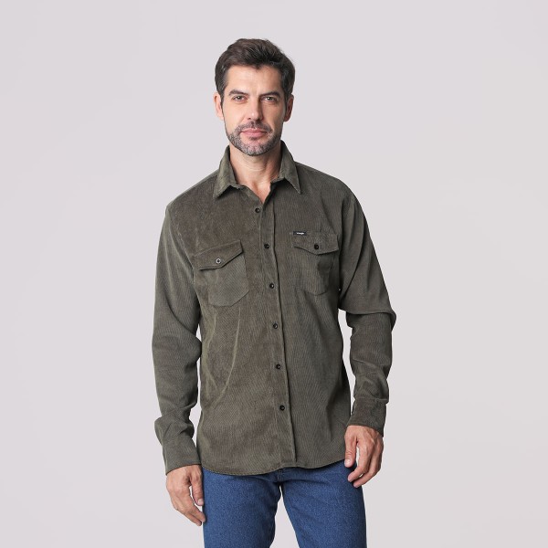 Encontraproduto.com.br - Camisa Manga Longa Wrangler Cotete Com Lapela Verde