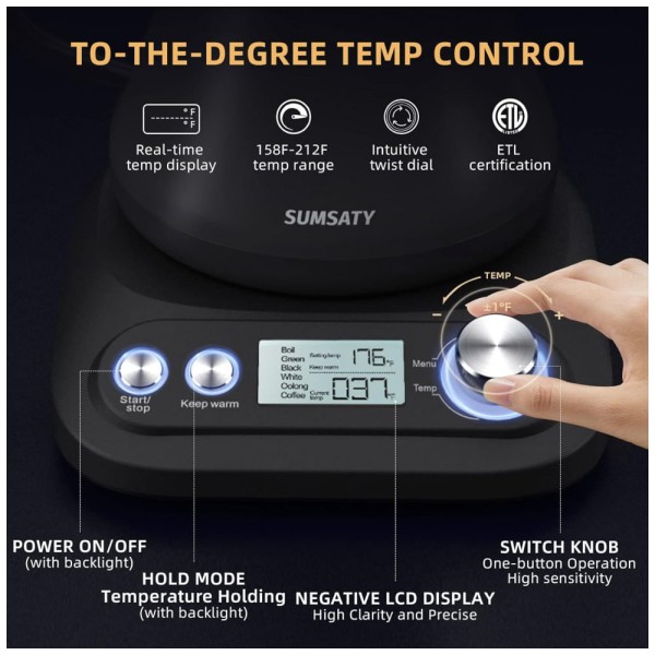 Encontraproduto.com.br - Chaleira Elétrica 800mL em Aço Inoxidável com Desligamento Automático e Proteção Contra Fervura, 110v, SUMSATY, Preto