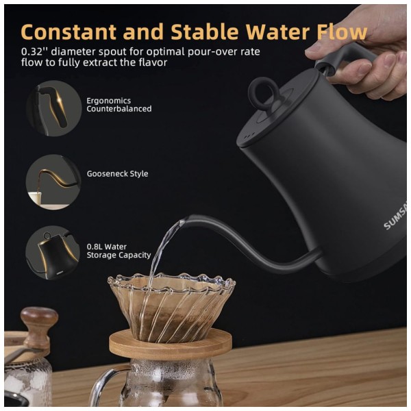 Encontraproduto.com.br - Chaleira Elétrica 800mL em Aço Inoxidável com Desligamento Automático e Proteção Contra Fervura, 110v, SUMSATY, Preto