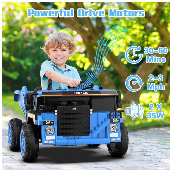 Encontraproduto.com.br - Caminhão Elétrico Infantil com Controle Remoto e Caçamba, 12V, ANPABO, Azul