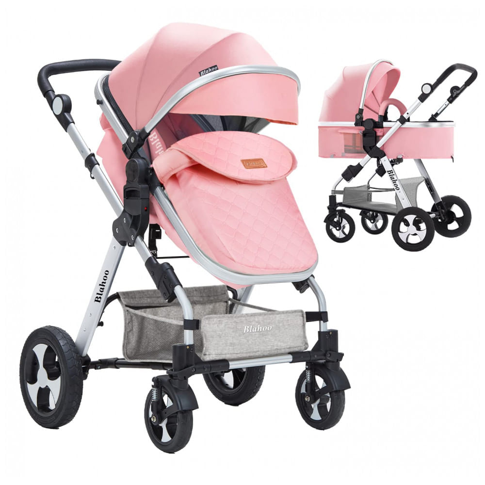 Carrinho de Bebê 2 em 1 para Recém Nascido com Encosto Ajustável, Blahoo, Rosa