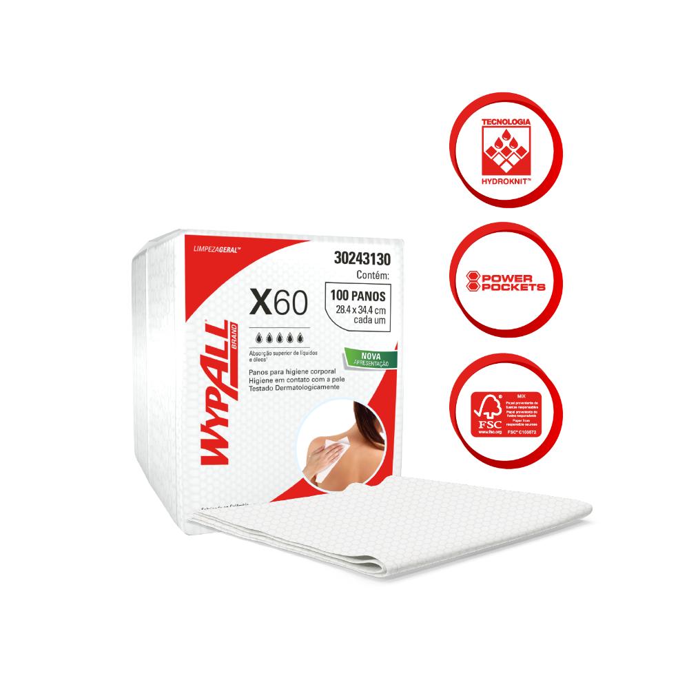 Encontraproduto.com.br - Pano Multiuso X60 Higiene Corporal Branco com 100 unidades Wypall