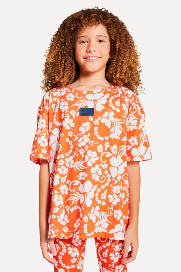 Camiseta Oversized Menina Malha Hibisco