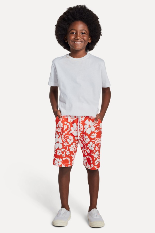 Encontraproduto.com.br - Bermuda Mini Moletom Hibisco Vermelho