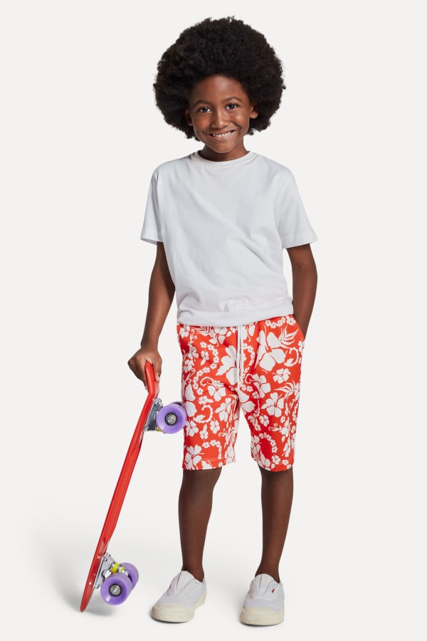 Encontraproduto.com.br - Bermuda Mini Moletom Hibisco Vermelho