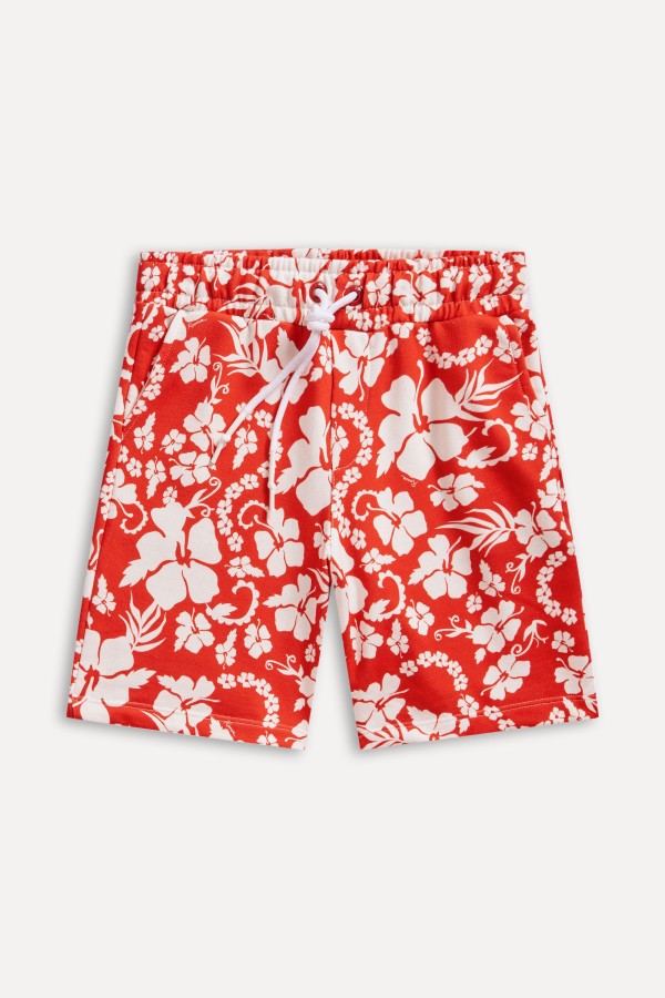 Encontraproduto.com.br - Bermuda Mini Moletom Hibisco Vermelho