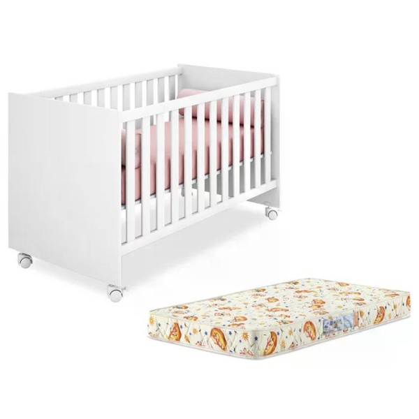 Encontraproduto.com.br - Berço Mini Cama Doce Sonho 1344 Branco Com Rodizios E Colchao Qmovi
