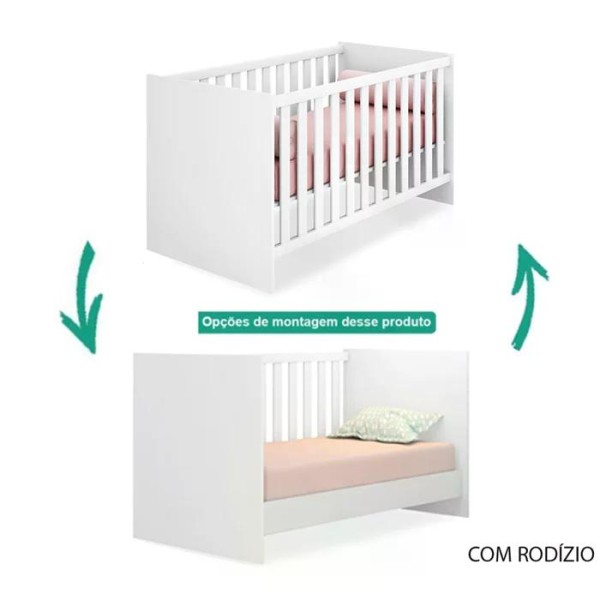 Encontraproduto.com.br - Berço Mini Cama Doce Sonho 1344 Branco Com Rodizios E Colchao Qmovi