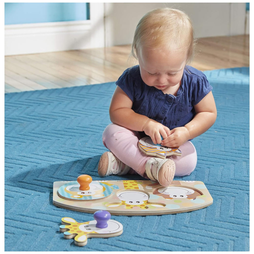 Encontraproduto.com.br - Quebra Cabeça de Madeira para Bebês, Tema Animais da Selva com 3 Peças e Grandes Botões, Melissa & Doug