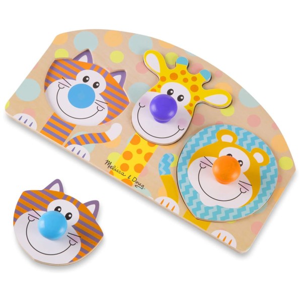 Encontraproduto.com.br - Quebra Cabeça de Madeira para Bebês, Tema Animais da Selva com 3 Peças e Grandes Botões, Melissa & Doug