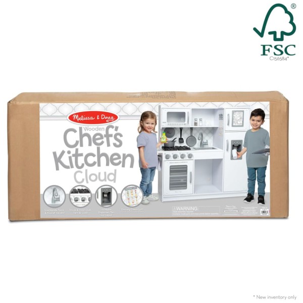 Encontraproduto.com.br - Cozinha Infantil em Madeira com Forno, Fogão, Micro-Ondas, Pia e Geladeira com Dispensador de Gelo, Melissa Doug, Branca