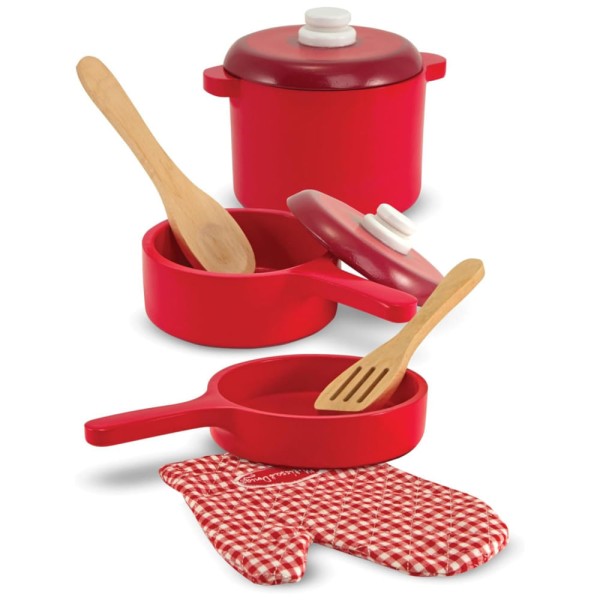 Encontraproduto.com.br - Kit Panelas e Acessórios de Cozinha Infantil de Madeira com 8 Peças para Crianças Acima de 3 Anos, Melissa & Doug, Ve...