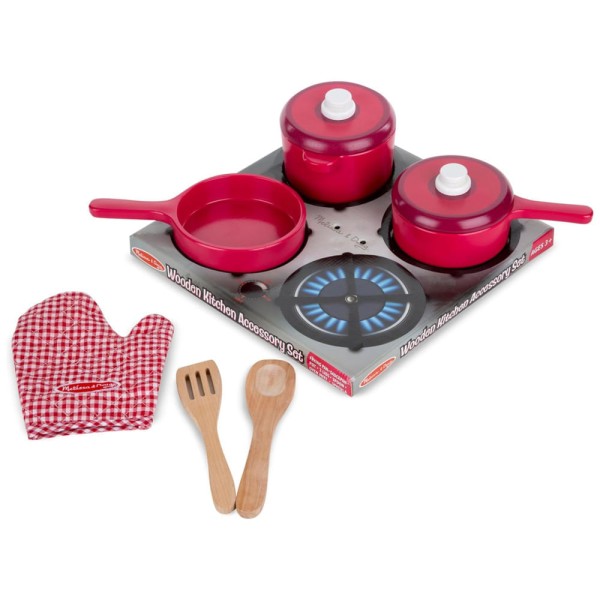 Encontraproduto.com.br - Kit Panelas e Acessórios de Cozinha Infantil de Madeira com 8 Peças para Crianças Acima de 3 Anos, Melissa & Doug, Ve...