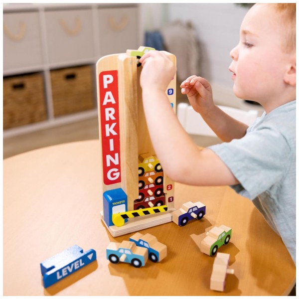 Encontraproduto.com.br - Garagem Empilhadora para Carros Infantil de Madeira com 10 Carros Ideal para Brincadeiras e Aprendizado de Crianças, Melissa & Doug