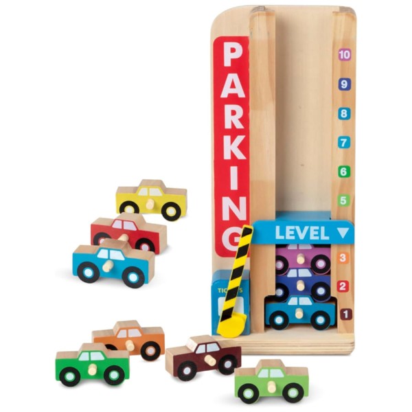 Encontraproduto.com.br - Garagem Empilhadora para Carros Infantil de Madeira com 10 Carros Ideal para Brincadeiras e Aprendizado de Crianças, Melissa & Doug