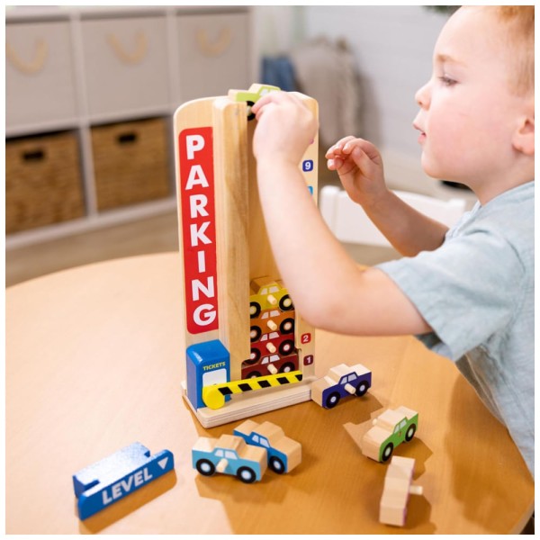 Encontraproduto.com.br - Garagem Empilhadora para Carros Infantil de Madeira com 10 Carros Ideal para Brincadeiras e Aprendizado de Crianças, Melissa & Doug