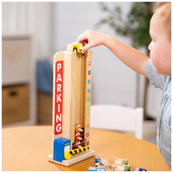 Encontraproduto.com.br - Garagem Empilhadora para Carros Infantil de Madeira com 10 Carros Ideal para Brincadeiras e Aprendizado de Crianças, Melissa & Doug