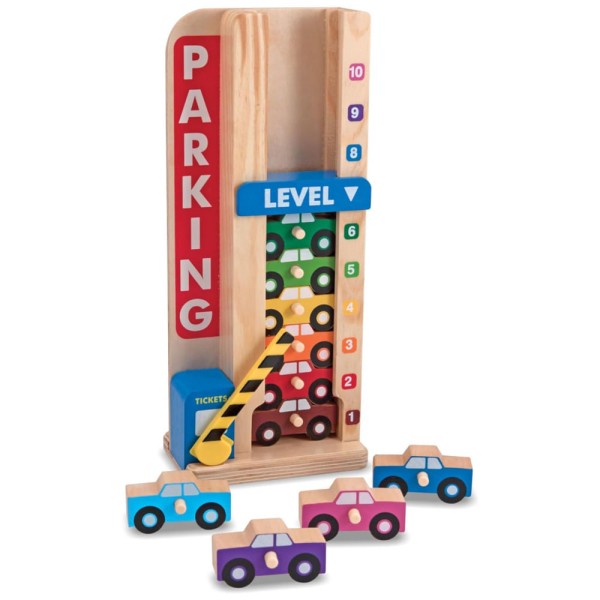 Encontraproduto.com.br - Garagem Empilhadora para Carros Infantil de Madeira com 10 Carros Ideal para Brincadeiras e Aprendizado de Crianças, Melissa & Doug