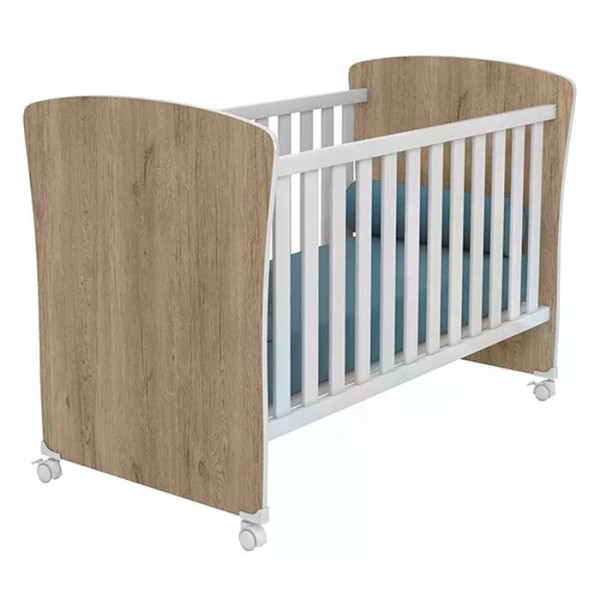 Encontraproduto.com.br - Berço Mini Cama 2484 E Comoda 2561 Doce Sonho Carvalho Rustico Branco Com Rodizios Qmovi