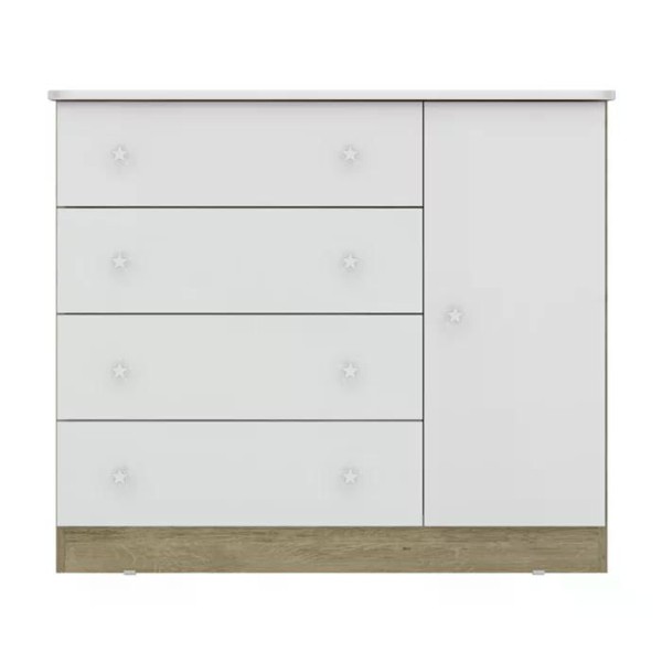 Encontraproduto.com.br - Berço Mini Cama 2484 E Comoda 2561 Doce Sonho Carvalho Rustico Branco Com Rodizios Qmovi