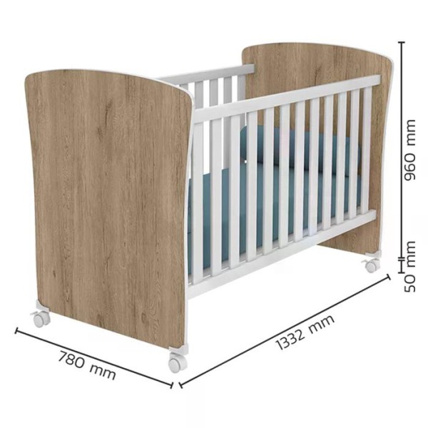 Encontraproduto.com.br - Berço Mini Cama 2484 E Comoda 2561 Doce Sonho Carvalho Rustico Branco Com Rodizios Qmovi