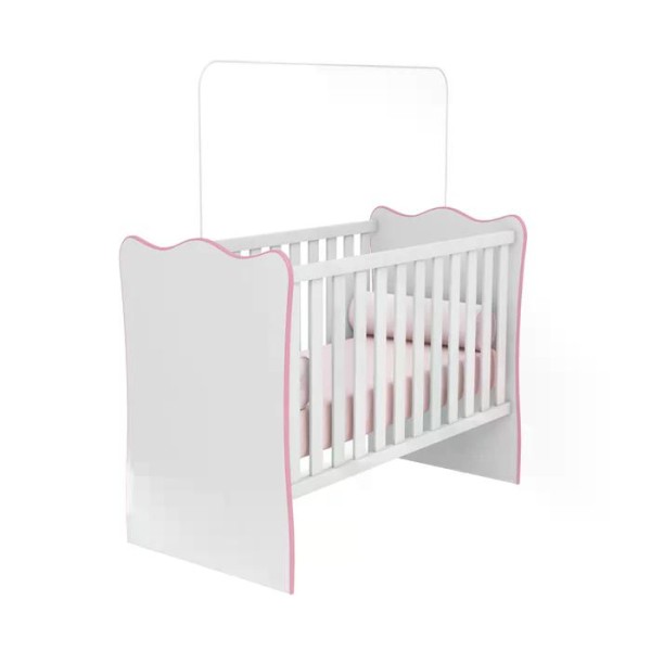 Encontraproduto.com.br - Berço Simples 1 E Comoda 777 Doce Sonho Branco Rosa Com Colchao Qmovi
