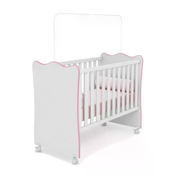 Encontraproduto.com.br - Berço Simples 1 E Comoda 777 Doce Sonho Branco Rosa Com Colchao E Rodizios Qmovi