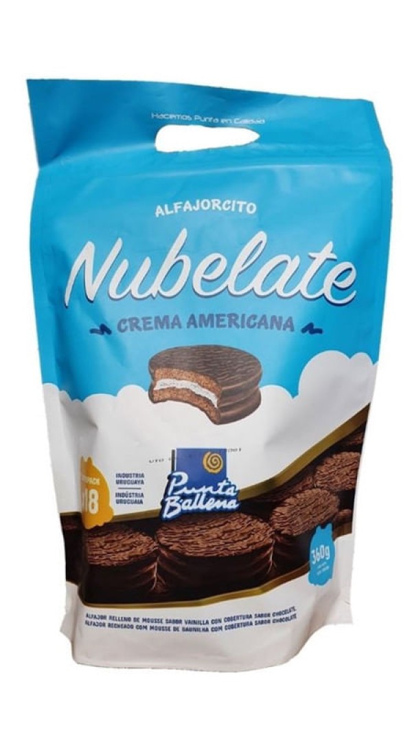 Encontraproduto.com.br - Alfajor de Chocolate com Creme Americano Nubelate Punta Ballena Sachê 360g
