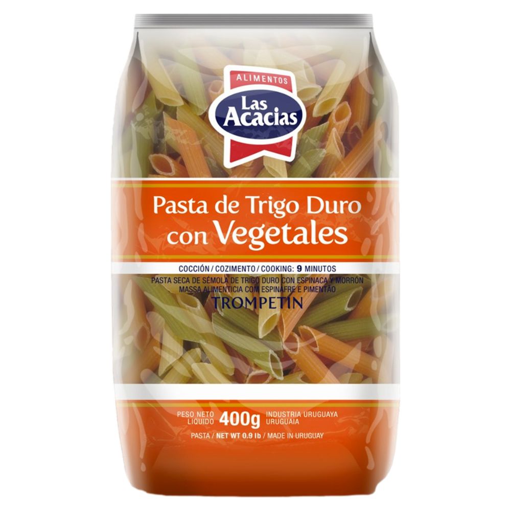 Encontraproduto.com.br - Massa Grano Duro Trompetin com Vegetais Las Acacias 400g