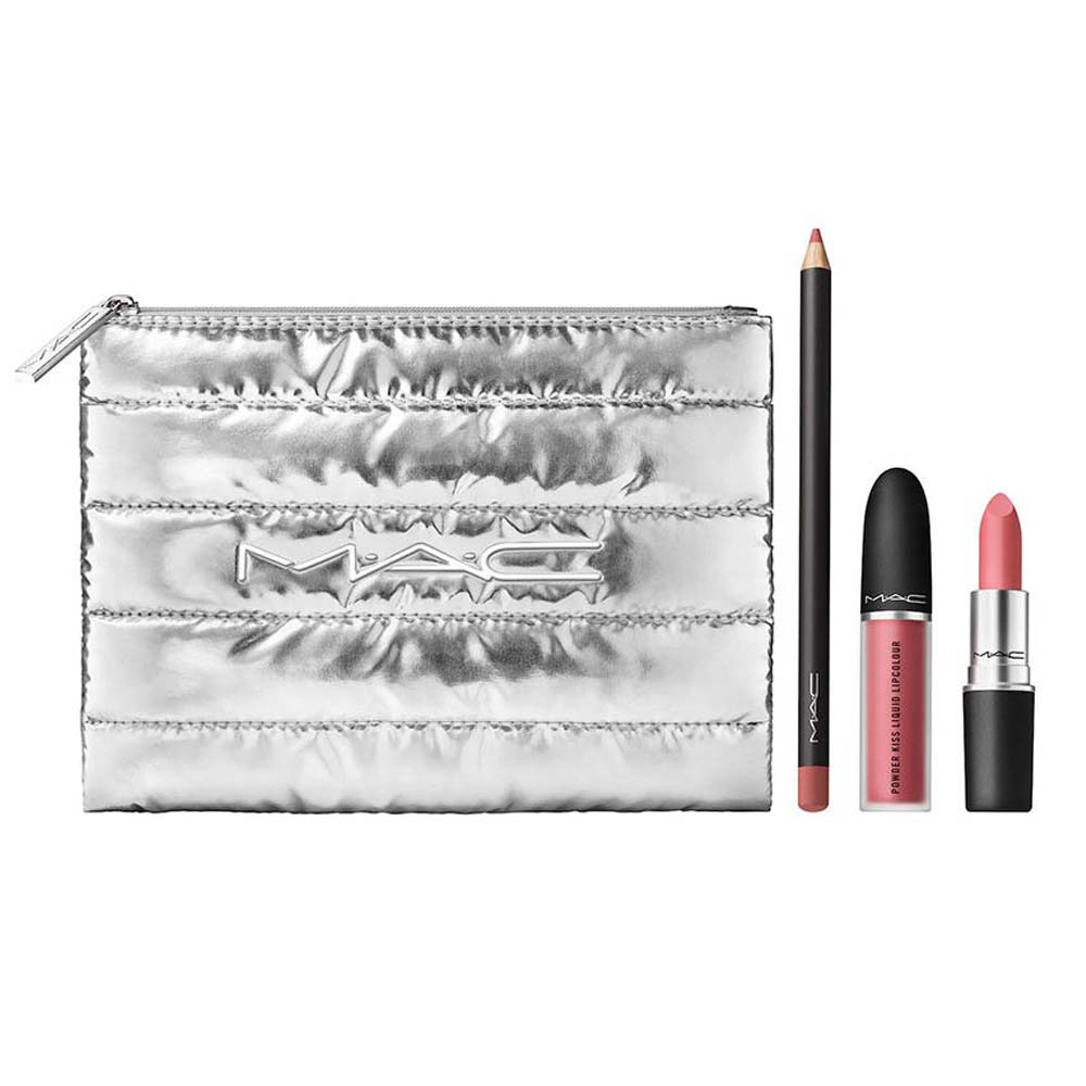 MAC Powdered Snow Powder Kiss Lip Kit - Batom + Batom Líquido + Lápis Labial